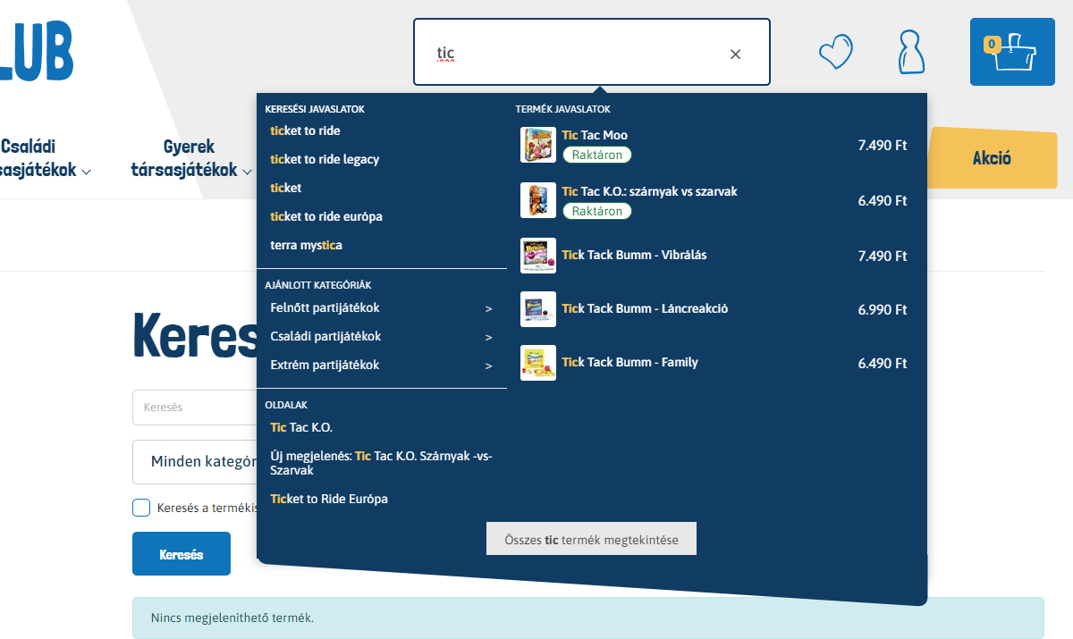 testreszabható gyorskereső